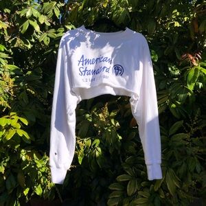 Richardson white text cropped knit hoodie